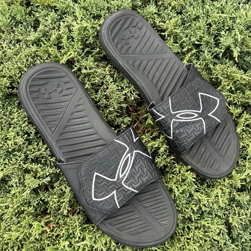 Under Armour Men's Ignite Ansa Logo‎ Slide Sandals Size 13 Black White